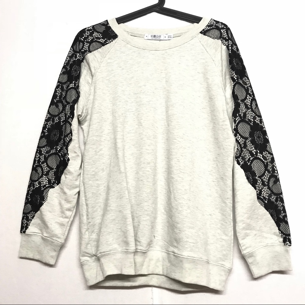 Lace crochet O- neck casual sweat shirt